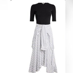 Maje Trompe-L’Oeil Striped Dress Mixed Media Stretch Illusion